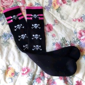 Skull and Crossbones Socks . Black, Pink, White